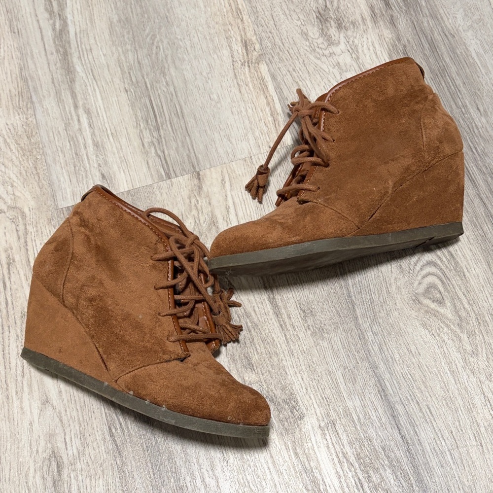 Madden Girl Tan Suede Wedge Booties